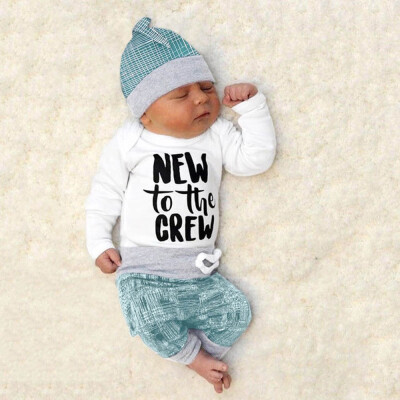 

Newborn Baby Boys Girls Striped Letter Print TopsPantsHat Casual Set Clothes