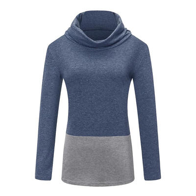 

Leisure Women T-Shirt Solid Long Sleeve High Collar Stitching Slim Fit Tops