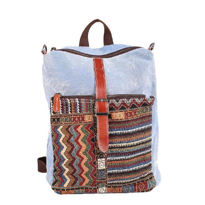 

New Vintage Women Embroidery Canvas Backpack Zipper Top Buckle Strap Front Pocket Students Travel Bags