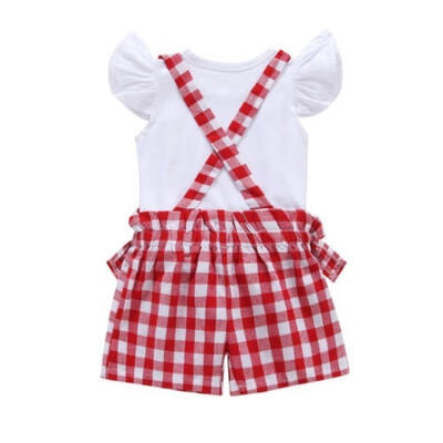 

2Pcs Newborn Infant Toddler Baby Girl Outfits Clothes Set T-shirt Tops Plaid Strap Pants Set
