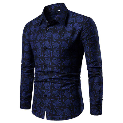 

Tailored Spring And Summer Mens Casual Pattern Stand Collar Button Long Sleeve Shirt