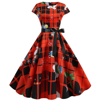 

Tailored Women Vintage Short Sleeve Christmas 1950s Housewife Evening Party Prom Dress