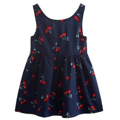 

Kids Girls Sleeveless Cheery Print Dress Soft Cotton Princess Dress