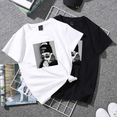 

Korean Style Round O Neck Cotton Tshirt Women Head Portrait Print Short Sleeve Loose T-Shirt