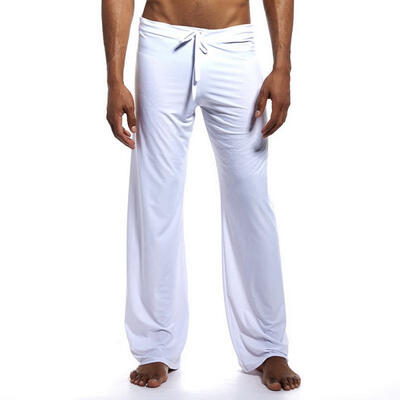 

Mens Pajamas Pants Solid Loose-fitting Ice Silk Lounge Bottoms