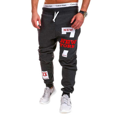

Mens Pants Casual Loose Sport NEW YORK Letter Print Hip Hop Elastic Waist Trousers Cotton Cross-pants