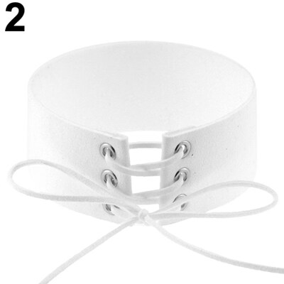 

Womens Vintage Punk Gothic Lace Up Faux Suede Wide Choker Short Necklace