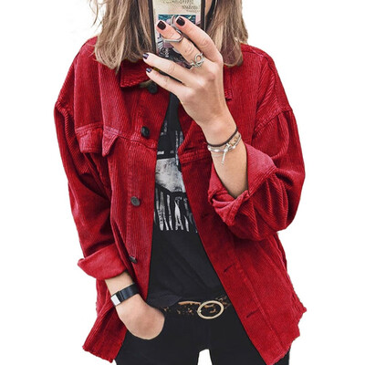 

New Women Fashion Casual Lapel Long sleeve Solid color Thicken Loose Shirt