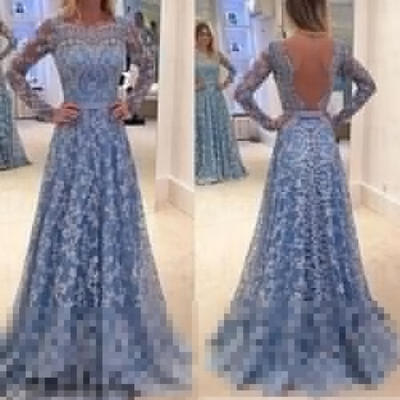 

Women Long Sleeve Formal Wedding Bridesmaid Evening Party Ball Prom Gown Long Cocktail Lace Dress