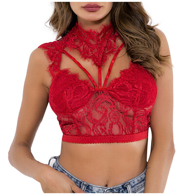 

Toponeto Women Lace Neck-Hung Sexy Back Hollow Out Sexy Elastic Vest Lace Underwear