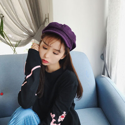 

New outdoor ladies hat fashion Korean version of pure octagonal hat autumn&winter painter Hat Beret wholesale