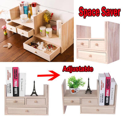 

Book Shelf Book OrganizerAdjustable Wooden Personalized Desktop Bookcase Book Shelf Organizer with Drawer Home Office