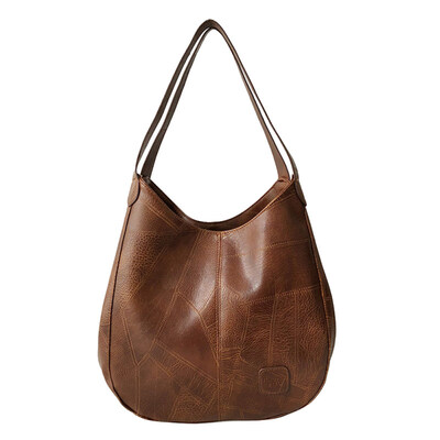 

Vintage Solid Color Faux Leather Handbag Women Large Capacity Tote Shoulder Bag