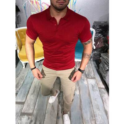 

Stylish Mens Slim Fit POLO Shirts Solid Short Sleeve Casual T-shirt Tee Tops