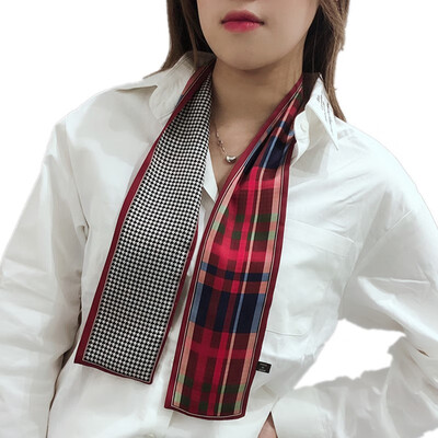 

New hundred professional shirt small scarf women spring&summer autumn short strip sliver narrow plaid small small silk scarf