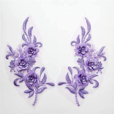 

1 Pair Fine Flower Purple Lace Fabric Patches Embroidered Trim applique Decor Dress Decoration