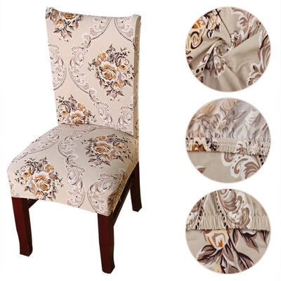 

reensen Wedding Hotel Polyester Print Elastic Chair Cover Removable Protective Covers for Home