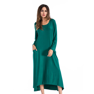 

Tailored Women Autumn O Neck Long Sleeve Solid Color Casual Party Loose Long Dress