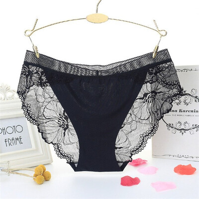 

Seamless womens large size sexy transparent lace nylon crotch underpants
