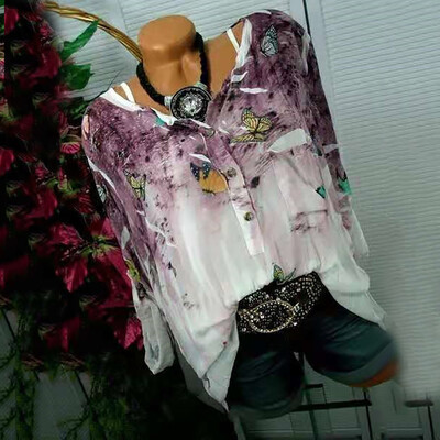 

Starmoon Womens Loose Butterfly Printed Blouses Fashion Long Sleeve Casual Shirts