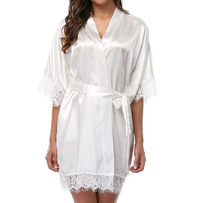 

Womens robe Silk Satin Robes Wedding Bridesmaid Bride Gown kimono Solid Robe