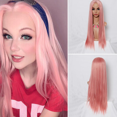 

Tailored Womens Fashion Wig Pink Synthetic Hair Long Wigs Wave Curly Wig