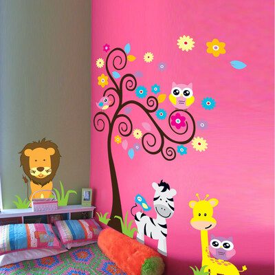 

〖Follure〗Owl Tree Zebra Lion Animal Kindergarten Children Room Wall Sticker