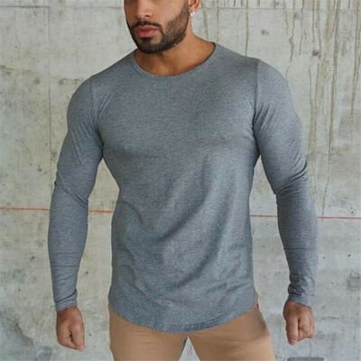 

Bodybuilding Long Sleeve T-shirt Mens Slim Muscle Tops Fitness Gym Workout Tee