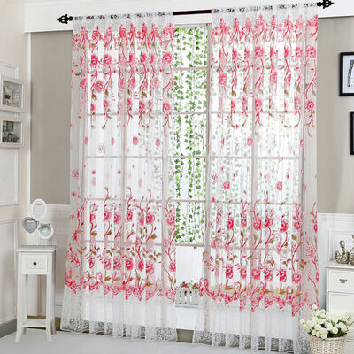 

Fashion Pastoral Style Translucidus Window Curtain Tulip Flower Pattern Split Curtain For Living room bedroom