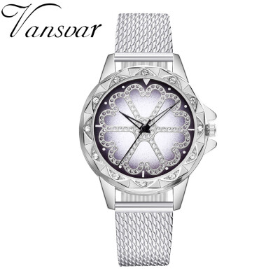 

RM vansvar Womens Casual Quartz Plastic Leather Band Lucky Flower Rhinestone Watch