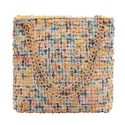 

Women Fashion Square Zip Bag Shoulder Messenger Woven Chain Casual Bags