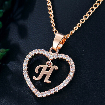 

Womens Heart Pendant Necklace with Cubic Zirconia&Letter Pendant Necklace Gift for Women or Girls