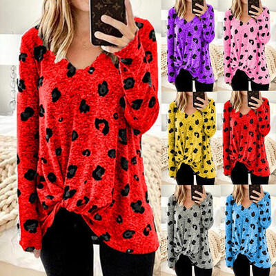 

Wish Amazon ebay2019 autumn&winter explosions womens V-neck long-sleeved T-shirt twisted large size shirt Spot