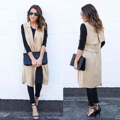 

US Women Ladies Summer Outerwear Coat Sleeveless Long Waist coat Vest Jacket