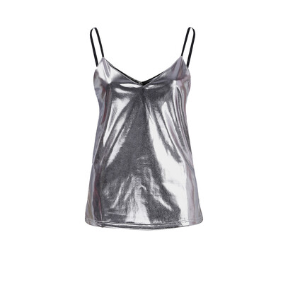 

Nomeni Women Fashion Casual Shining Crop Solid Sling V-Neck Tops T-Shirt Sequin Club