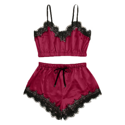 

Toponeto Women Sleepwear Sleeveless Strap Nightwear Lace Trim Satin Cami Top Pajama Sets