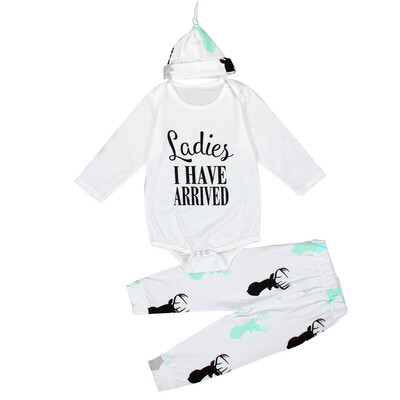 

1Set Newborn Baby Boys Girls Deer Tops Romper Pants Hat 3PCS Outfits Clothes