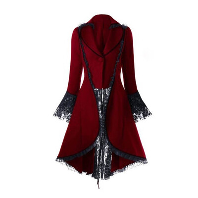 

Toponeto Women Vintage Long-sleeved waist Back Bandage Lace Stitching Jacket OverCoat