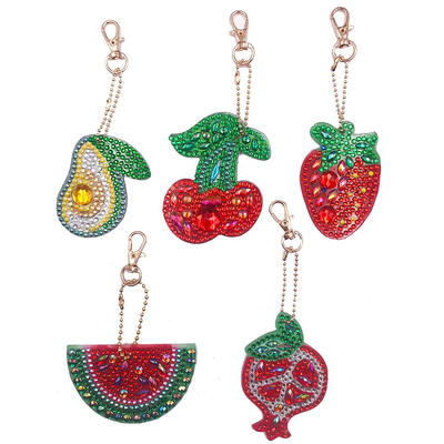 

5pcs DIY Fruits Full Drill Special Shaped Diamond Painting Keychains Gifts