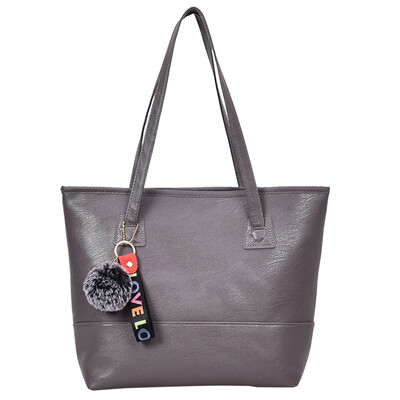 

Women PU Leather Handbags With Hairball Solid Color Shoulder Bag Female Zipper Large Capacity Tote Simple Style Hand Bags YJ