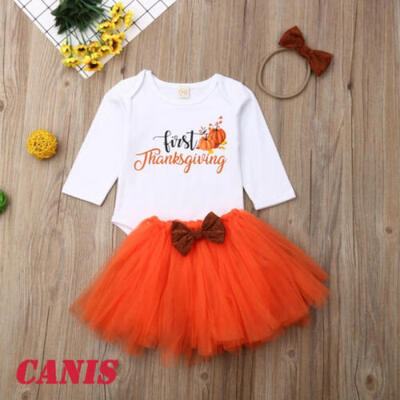 

Thanksgiving Newborn Baby Girl Clothes Romper BodysuitTutu Dress 3PCS Outfits