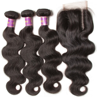 

UNice Peruvian Virgin Hair Body Wave 100 Human Hair Bundles with Closure