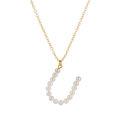 

New Fashion A-Z 26 Letter Necklace Alphabet Pendant Jewelry Statement Elegant Pearl Gold Chain Long Necklace