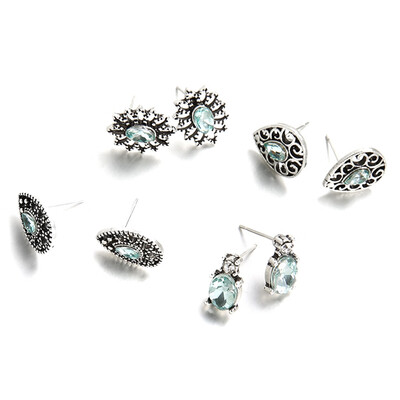 

4 PairsSet Women Wedding Boucle Stud Earrings for Zirconia Opal Brincos Green Crystal Flower Jewelry Dazzling Cubic