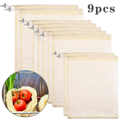 

9xReusable Produce Bag Organic Natural Cotton Mesh Vegetable Fruit Storage Pouch