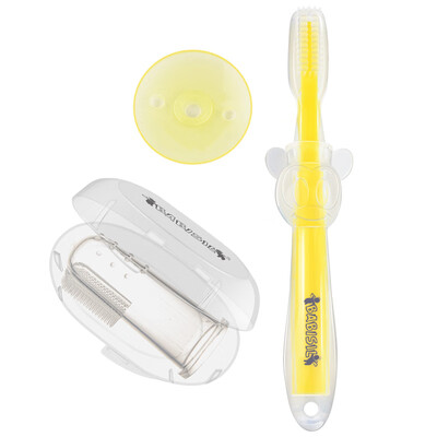 

Bayer Xin BABISIL toothbrush childrens long handle with baffle toothbrush finger set toothbrush set baby baby oral cleaning care 0-1 years old