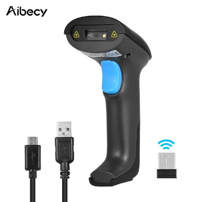 

Aibecy Handheld 2-in-1 24G Wireless & Wired USB Barcode Scanner 1D 2D Bar Code Reader with Receiver USB Cable Plug&Play Recha