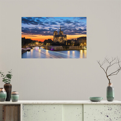 

〖Follure〗Notre Dame Cathedral Seine River Paris France At Sunset Photo Print Sticker