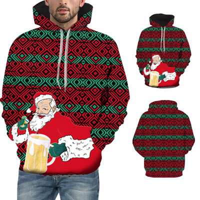 

Gobestart Mens Casual Christmas 3D Print Long Sleeve Hooded Sweater Jacket Coat