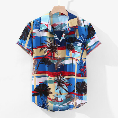 

Toponeto Fashion Mens Printed Hawaiian Loose Short Sleeve Casual Buttons T shirt